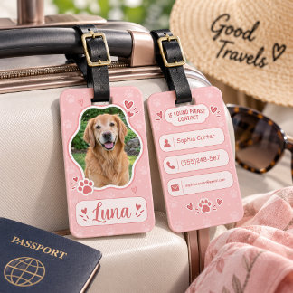 Personalized Pet Photo Luggage Tag Custom Dog Name Bagagebricka