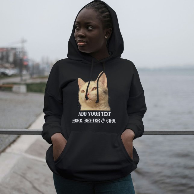 Personalized Pet Photo Text Black White Cat Mom T Shirt (Skapare uppladdad)