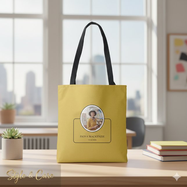 Personalized Photo and Name with Job Title M Gold Tygkasse (Personalized Photo and Name with Job Title M Gold Tote Bag)