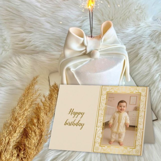 Personalized Photo Birthday Card —Floral frame Tack Kort (Skapare uppladdad)
