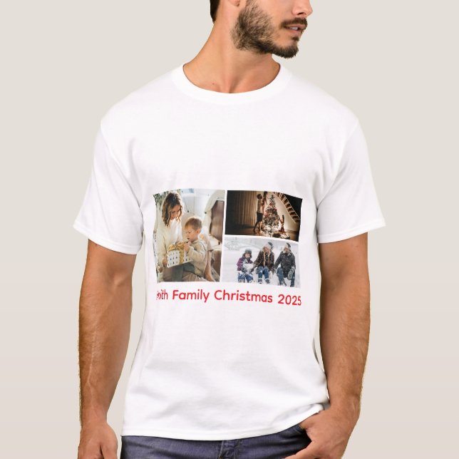 Personalized Photo Collage Family Christmas T Shirt (Framsida)