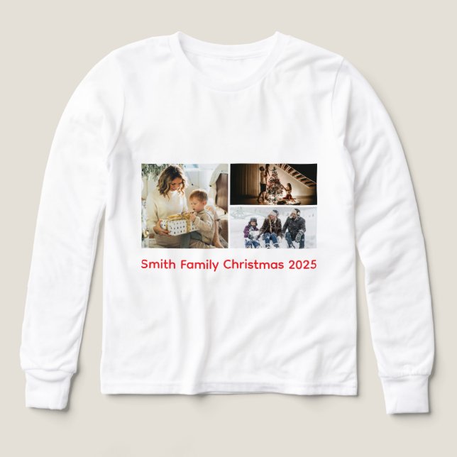 Personalized Photo Collage Family Christmas T Shirt (Design framsida)