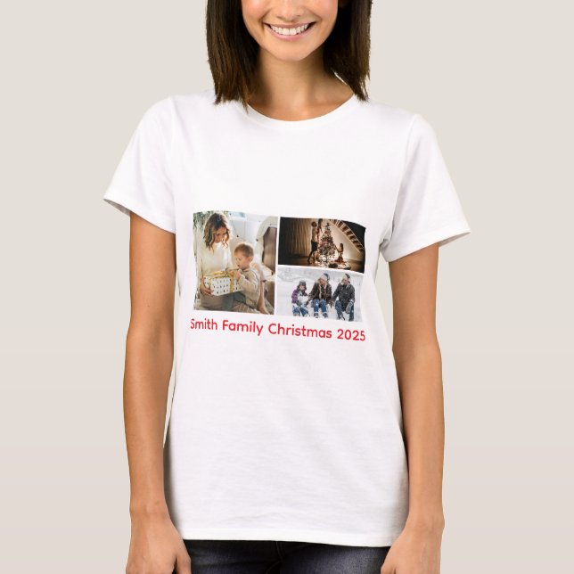 Personalized Photo Collage Family Christmas T Shirt (Framsida)