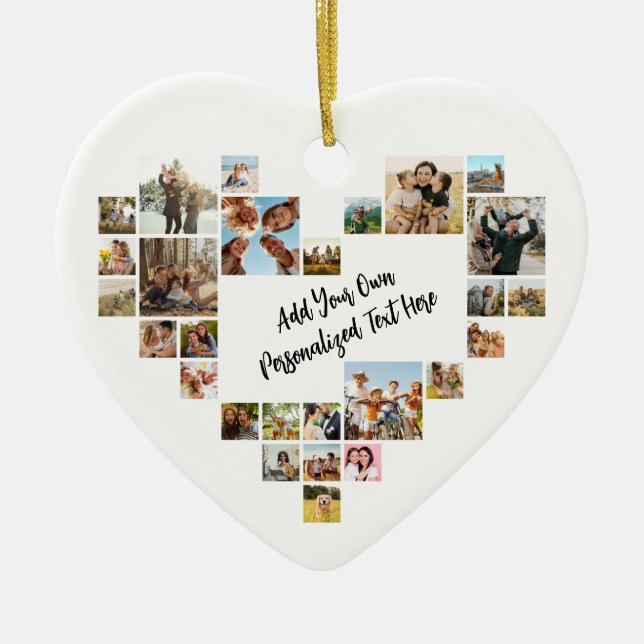 Personalized Photo Collage Heart Shaped Picture Julgransprydnad Keramik (Framsidan)