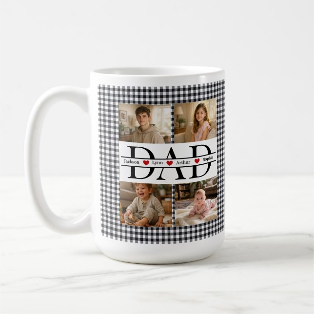 Personalized Photo Collage & Kids' Names "DAD" Kaffemugg (Vänster)