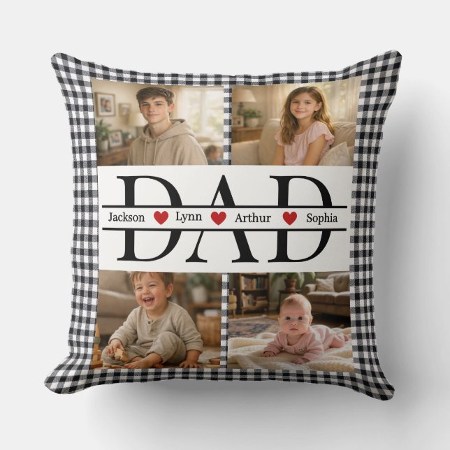 Personalized Photo Collage & Kids' Names "DAD" Kudde (Framsida)