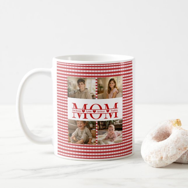Personalized Photo Collage Mom Heart & Kids Name Kaffemugg (Med munk)