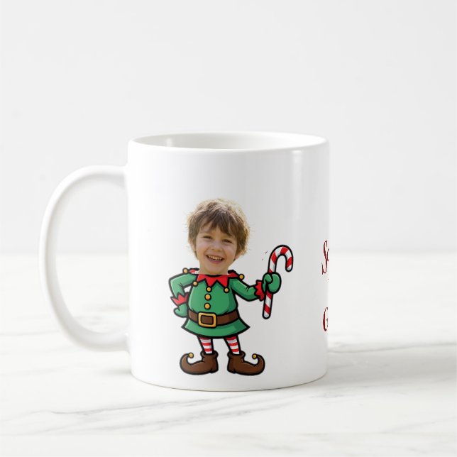 Personalized Photo Elf Face Funny Custom Christmas Kaffemugg (Vänster)