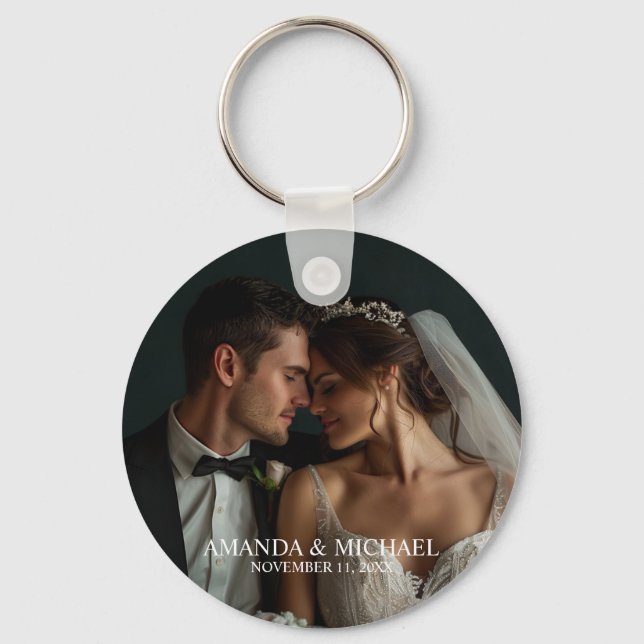Personalized Photo Favor with Names & Wedding Date Nyckelring (Framsida)