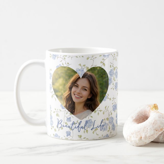 Personalized Photo – Floral Heart Design, Soft Pas Kaffemugg (Med munk)