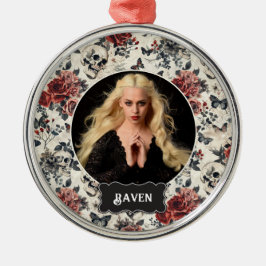 Personalized Photo Gothic Rose and Skull Christmas Julgransprydnad Metall