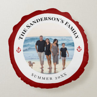Personalized Photo in Black Circle with Red Anchor Rund Kudde
