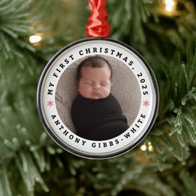 Personalized Photo &Name First Christmas Ornament  (Celebrate her first Christmas with a clean, modern ornament personalized with name & photo. 🎄✨)