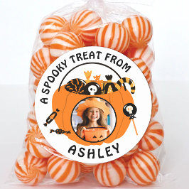 Personalized Photo Name Halloween Candy Treat Runt Klistermärke