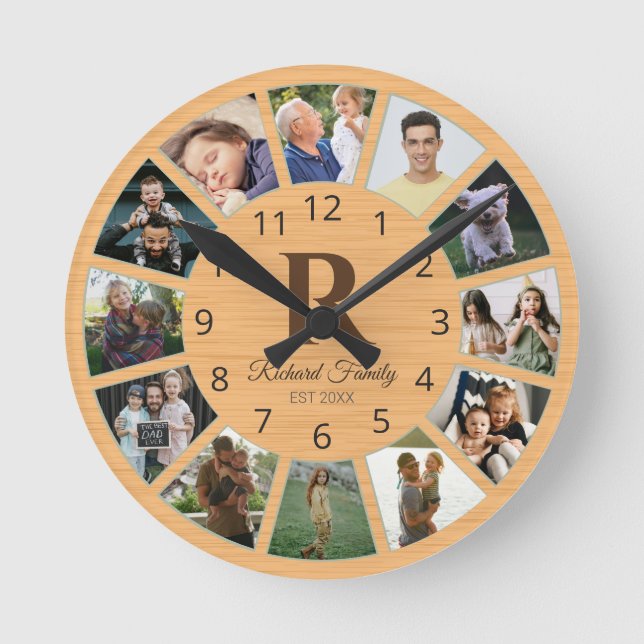 Personalized Photo & Name Of Family With Pictures Rund Klocka (Framsida)