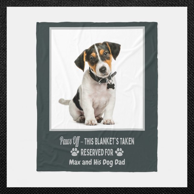 Personalized Photo Pet Dog  Fleecefilt (Custom dog photo blanket with name & “Paws Off” quote. Perfect for dog moms, dads & pet lovers!)