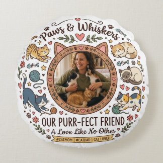 Personalized Photo Pillow For Cat Mom Rund Kudde