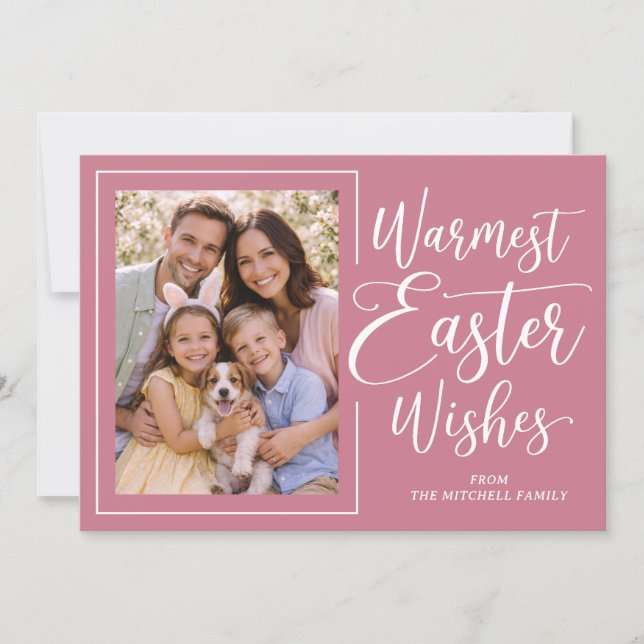 Personalized Photo Pink On Mauve Happy Easter Julkort (Framsida)