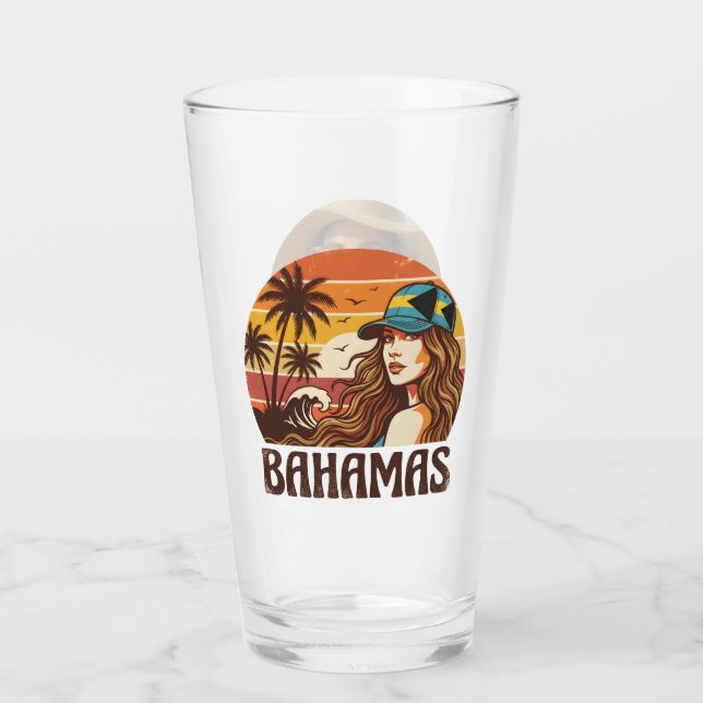 Personalized Photo Retro Bahamas Tropical Beach    Glaskopp (Framsida)