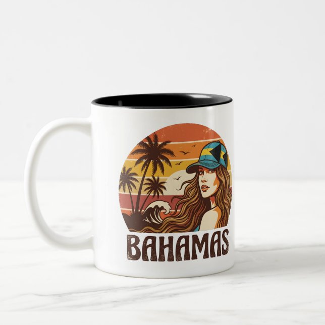 Personalized Photo Retro Bahamas Tropical Beach    Två-Tonad Mugg (Vänster)