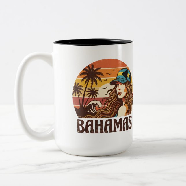 Personalized Photo Retro Bahamas Tropical Beach    Två-Tonad Mugg (Vänster)