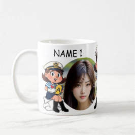 Personalized PHOTO Sailor Cartoon Character - NAME Kaffemugg