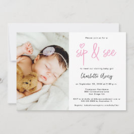 Personalized Photo Sip and See Baby Girl Shower Inbjudningar