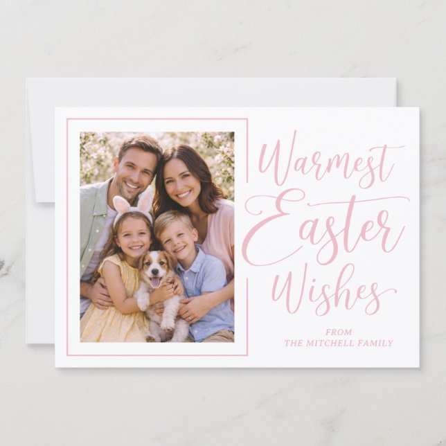 Personalized Photo Soft Pink On White Happy Easter Julkort (Framsida)