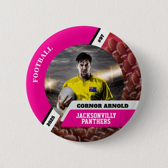 Personalized photo sports button/pin football butt knapp (Framsida)