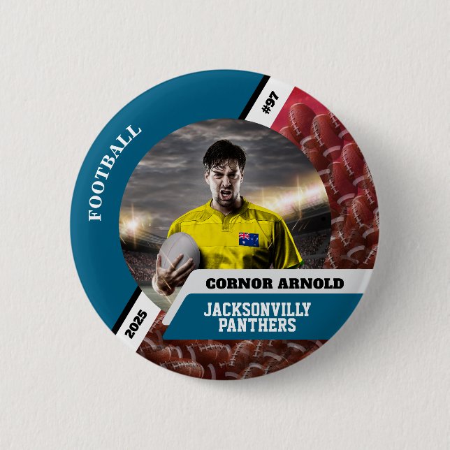 Personalized photo sports button/pin football butt knapp (Framsida)