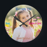 Personalized Photo & Text Custom Birthday Gift Rund Klocka<br><div class="desc">Create the perfect birthday keepsake with this personalized photo wall clock. Easily customize with your favorite picture,  name,  and special message for a truly unique gift they will cherish.</div>