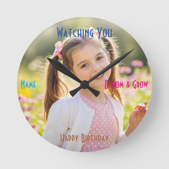 Personalized Photo & Text Custom Birthday Gift Rund Klocka (Framsida)