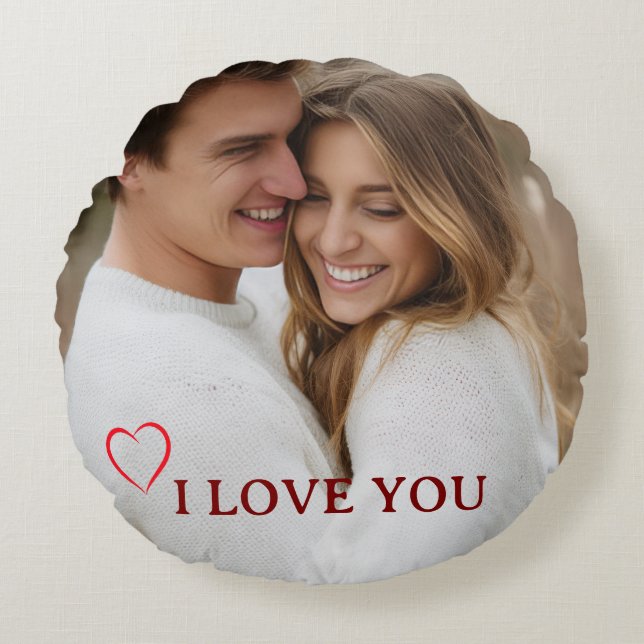 Personalized Photo Valentine's Day Round Pillow Rund Kudde (Framsidan)