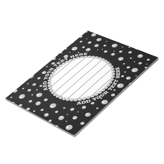 Personalized Photo with Pearls Circle on Black Anteckningsblock (Vinklad)