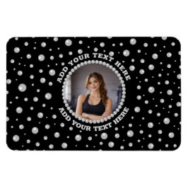 Personalized Photo with Pearls Circle on Black Magnet