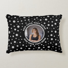 Personalized Photo with Pearls Circle on Black Prydnadskudde