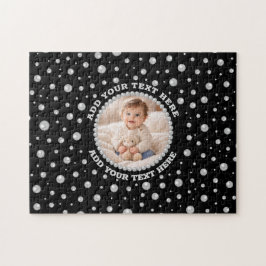 Personalized Photo with Pearls Circle on Black Pussel
