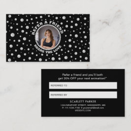 Personalized Photo with Pearls Circle on Black Rabattkort