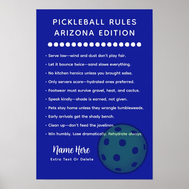 Personalized Pickleball Rules Arizona Edition Post Poster (Framsidan)