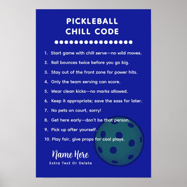 Personalized Pickleball Rules CHILL CODE Poster (Framsidan)