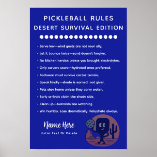 Personalized Pickleball Rules Desert Survival Poster