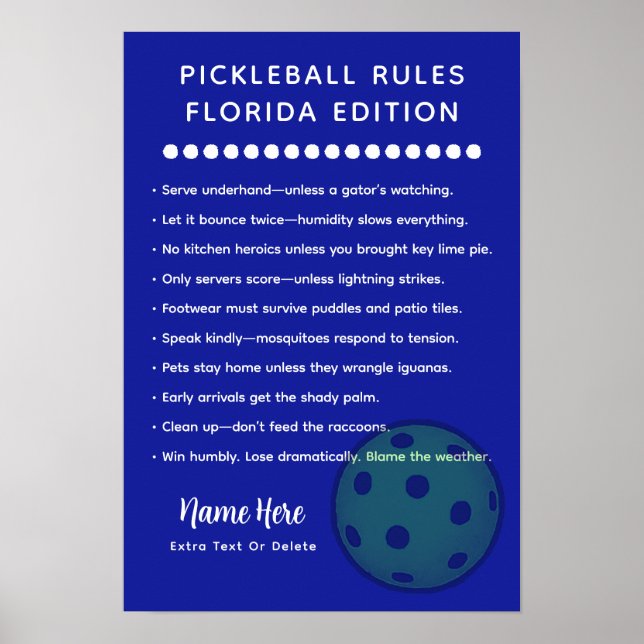 Personalized Pickleball Rules Florida Rules Poster (Framsidan)