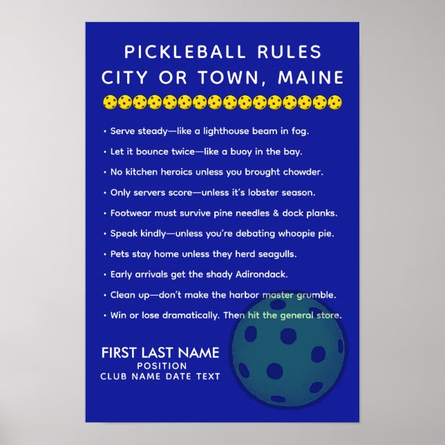 Personalized Pickleball Rules For Cities of Maine Poster (Framsidan)