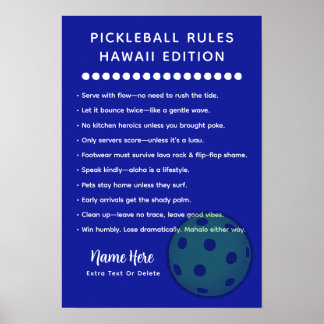 Personalized Pickleball Rules Hawaii Edition Post Poster