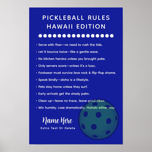 Personalized Pickleball Rules Hawaii Edition Post Poster (Framsidan)