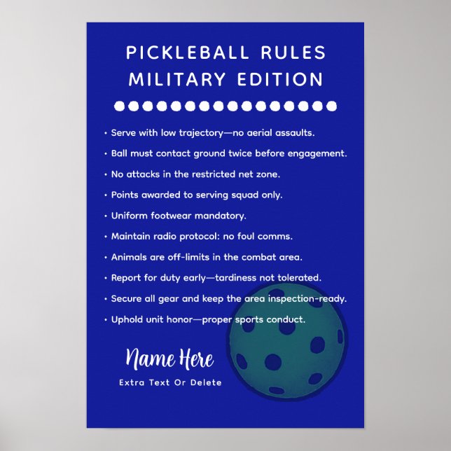 Personalized Pickleball Rules MILITARY EDITION Poster (Framsidan)