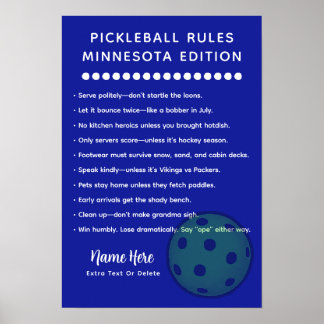 Personalized Pickleball Rules Minnesota Edition Poster