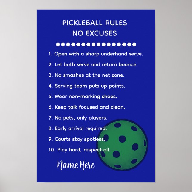 Personalized Pickleball Rules NO EXCUSES Gift Poster (Framsidan)