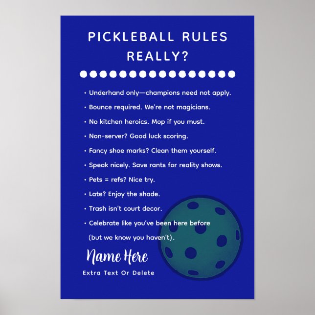 Personalized Pickleball Rules SARASTIC EDITION Poster (Framsidan)