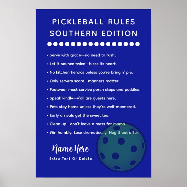 Personalized Pickleball Rules Southern Edition Poster (Framsidan)